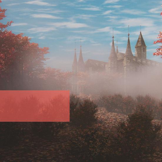 Fantasy landskab med slot og træer