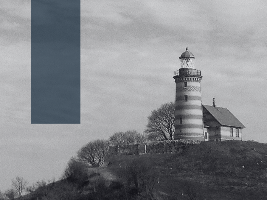 fyrtårnet på Sprogø i sort-hvid