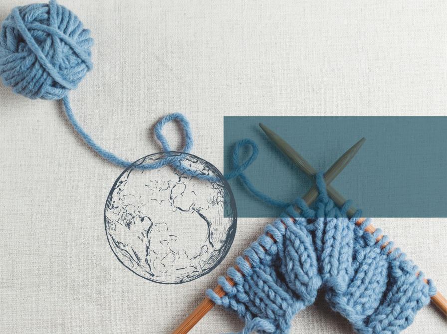 Strikketøj og grafik af jordklode